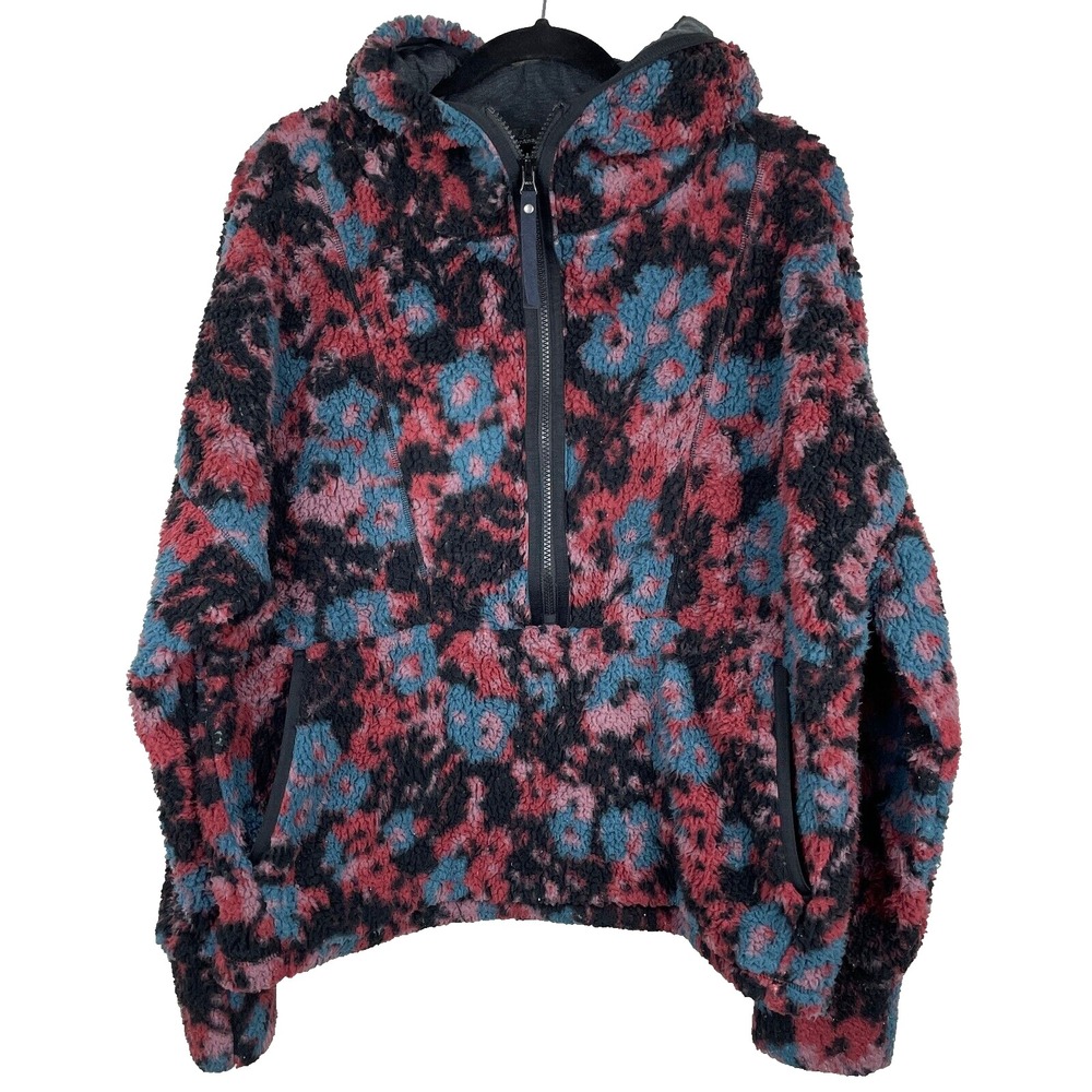 Prana Jacket Womens XL Black Fleur Polar Escape Fleece Half Zip Hood $122 New